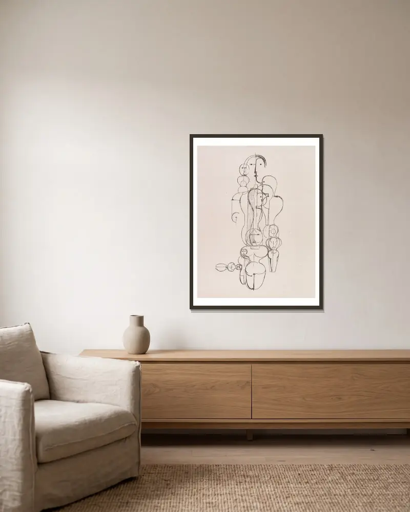 Konzentrische Gruppe (Figurenplan K1) av Oskar Schlemmer inramad på en vägg
