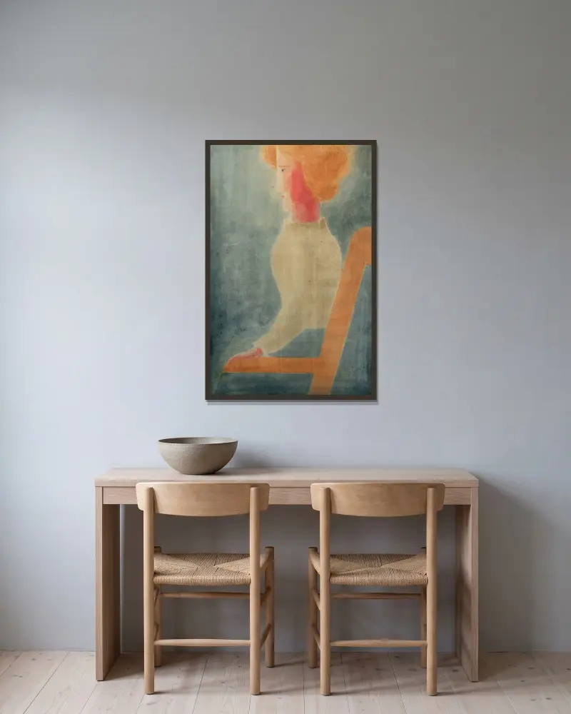 Sitzende nach links von Oskar Schlemmer gerahmt an einer Wand