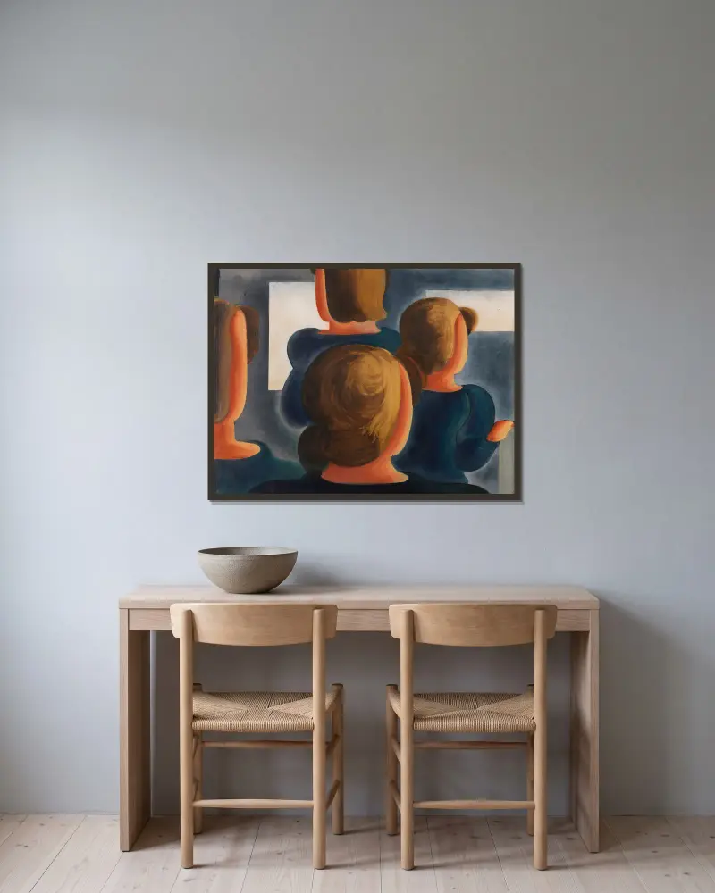 Vierergruppe mit Grau av Oskar Schlemmer inramad på en vägg