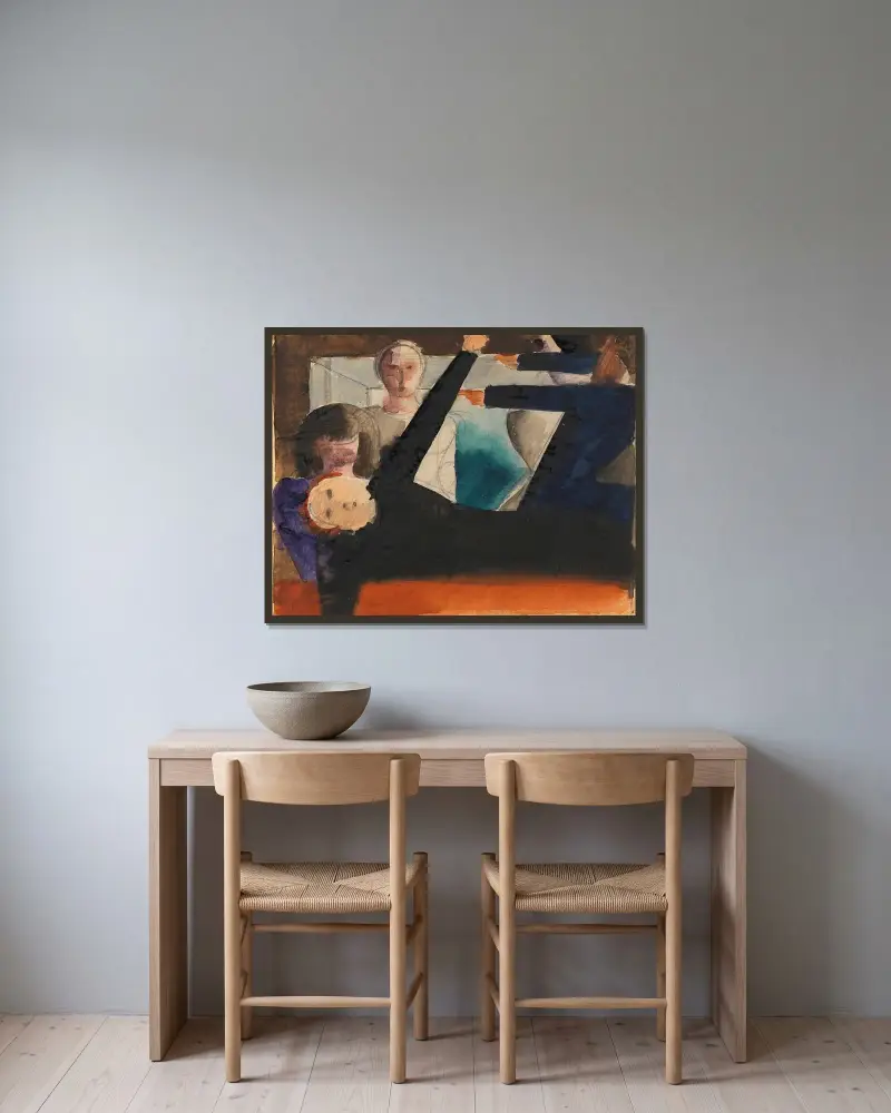 Zwiegespräch (Anklage) von Oskar Schlemmer gerahmt an einer Wand