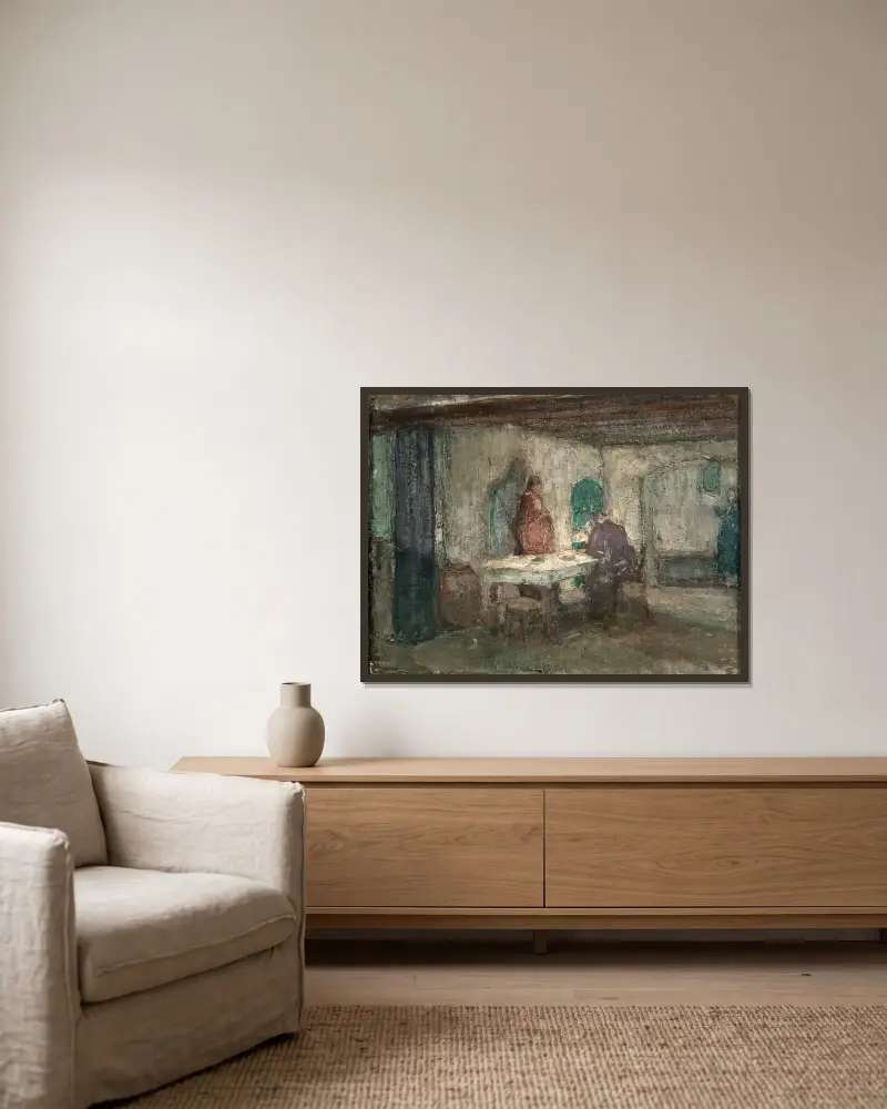 Och han försvann ur deras åsyn av Henry Ossawa Tanner inramad på en vägg