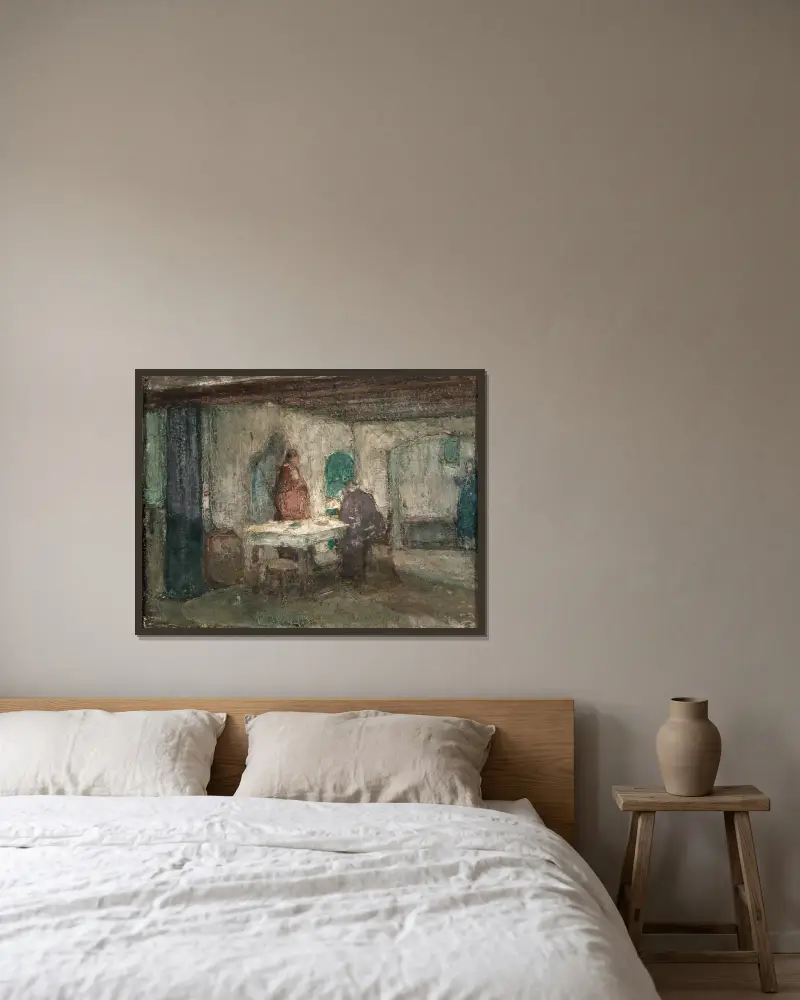 Och han försvann ur deras åsyn av Henry Ossawa Tanner inramad på en vägg