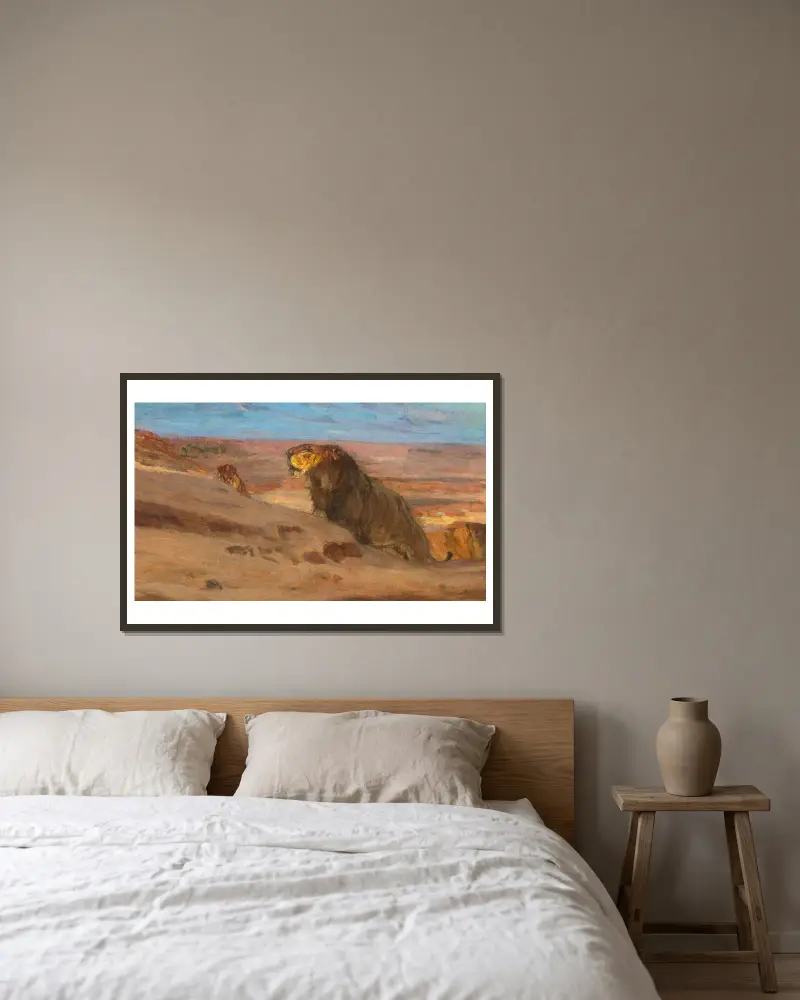 Lions in the Desert av Henry Ossawa Tanner inramad på en vägg