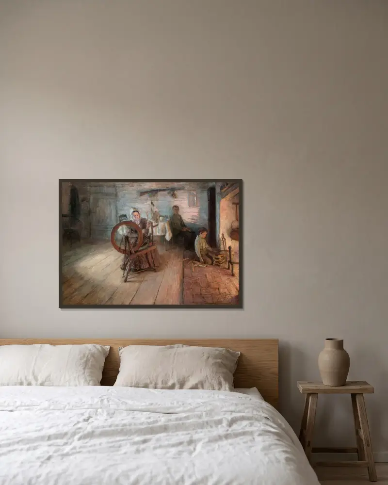 Spinning vid eldsken – George Washington Grays barndom av Henry Ossawa Tanner inramad på en vägg