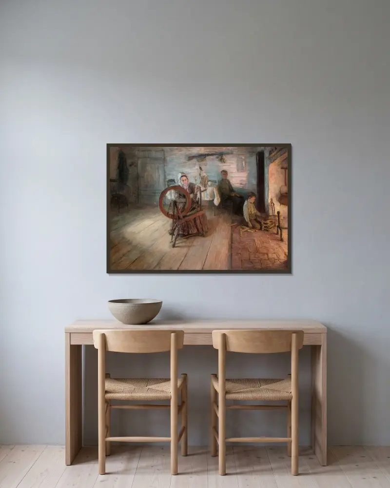 Spinning vid eldsken – George Washington Grays barndom av Henry Ossawa Tanner inramad på en vägg