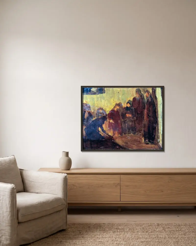 Studie, Kristus tvättar lärjungarnas fötter av Henry Ossawa Tanner inramad på en vägg