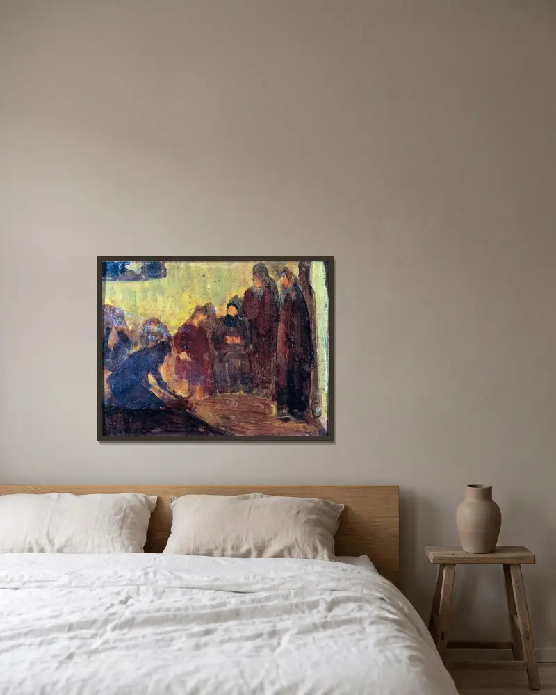 Studie, Kristus tvättar lärjungarnas fötter av Henry Ossawa Tanner inramad på en vägg