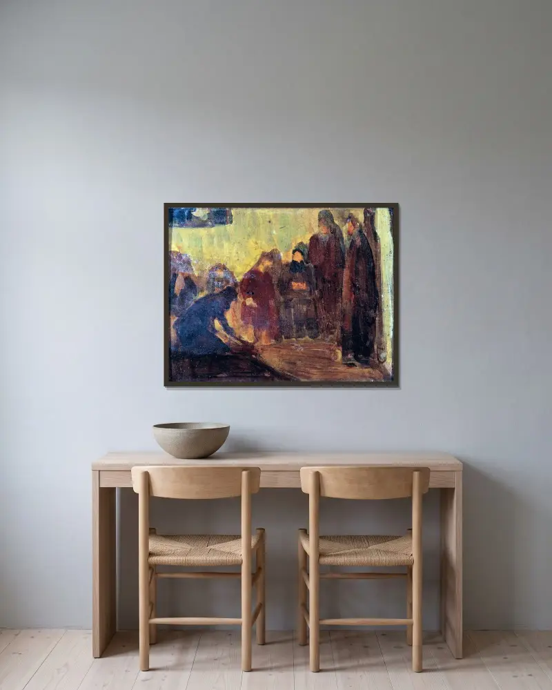 Studie, Kristus tvättar lärjungarnas fötter av Henry Ossawa Tanner inramad på en vägg