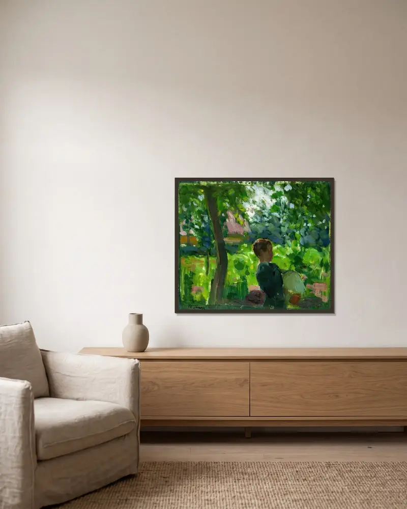 Studie till lektionen i säckpipa av Henry Ossawa Tanner inramad på en vägg