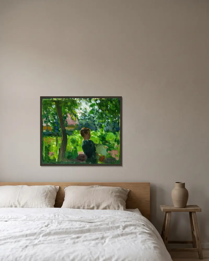 Studie till lektionen i säckpipa av Henry Ossawa Tanner inramad på en vägg