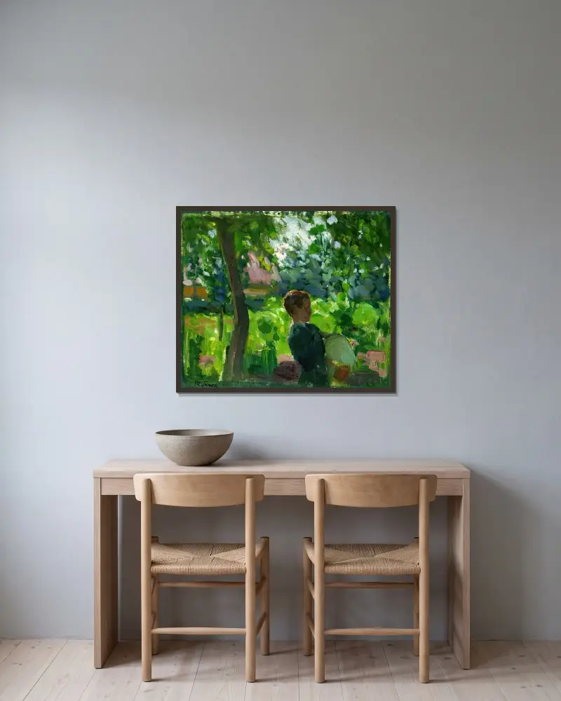 Studie till lektionen i säckpipa av Henry Ossawa Tanner inramad på en vägg