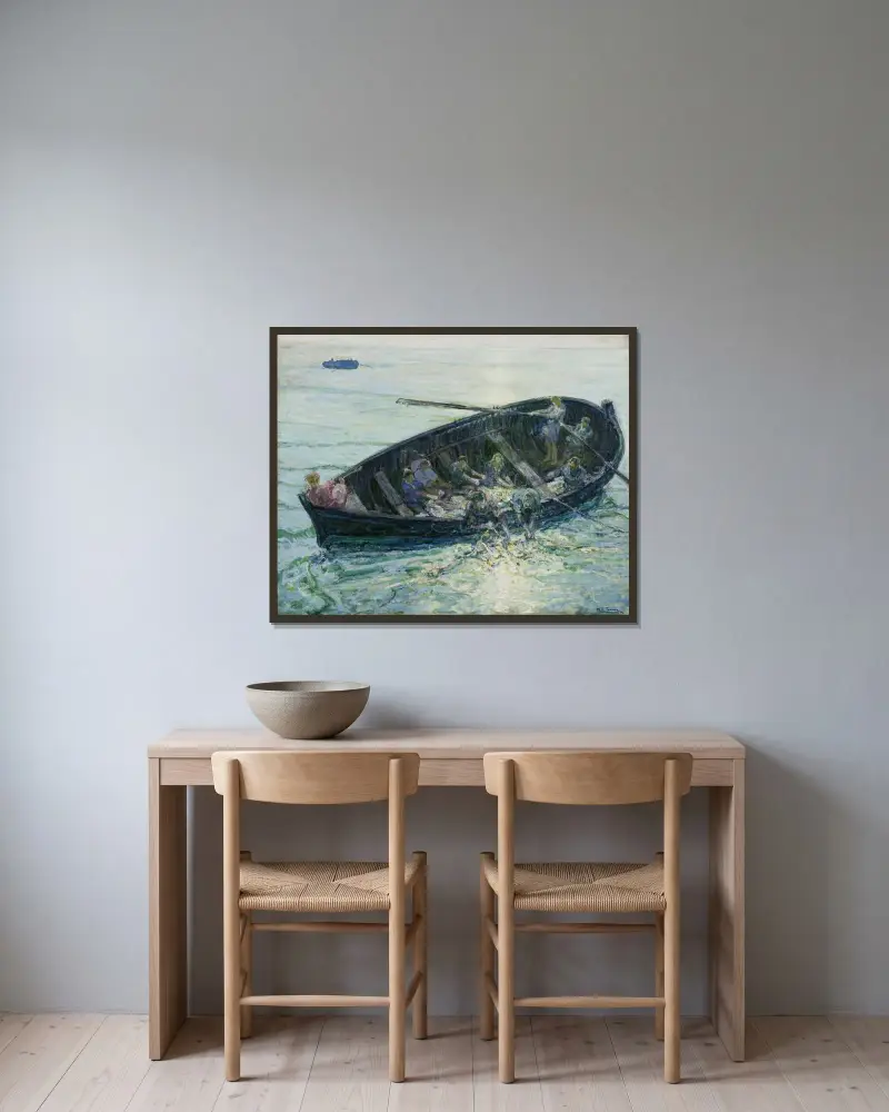 Det mirakulösa fiskafånget av Henry Ossawa Tanner inramad på en vägg