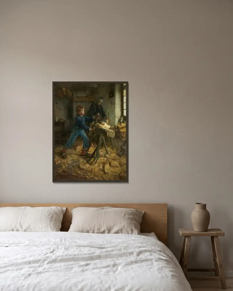 Den unge sabotören av Henry Ossawa Tanner inramad på en vägg