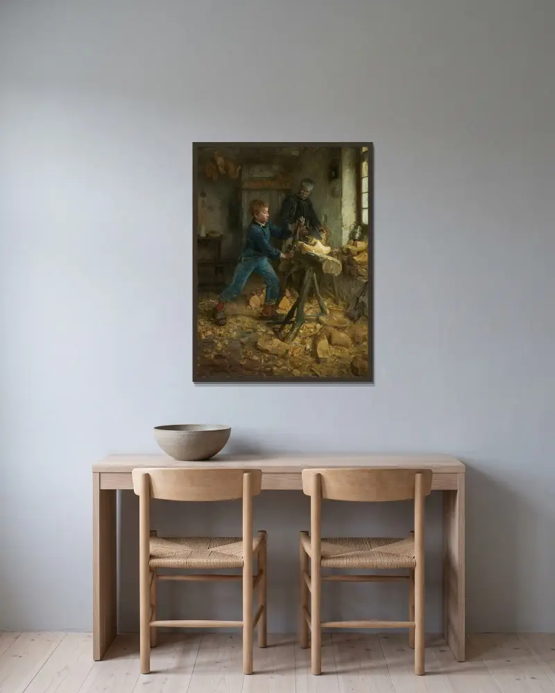 Den unge sabotören av Henry Ossawa Tanner inramad på en vägg