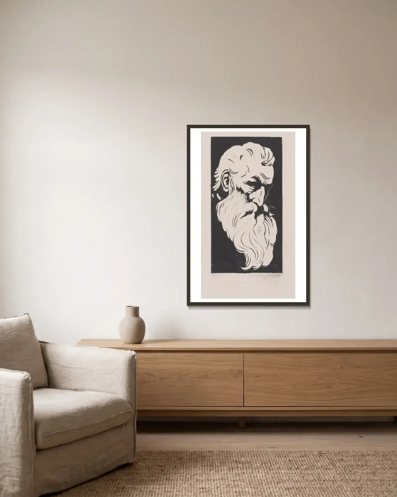 Kopf eines alten Mannes von Stanisław Ostoja-Chrostowski gerahmt an einer Wand