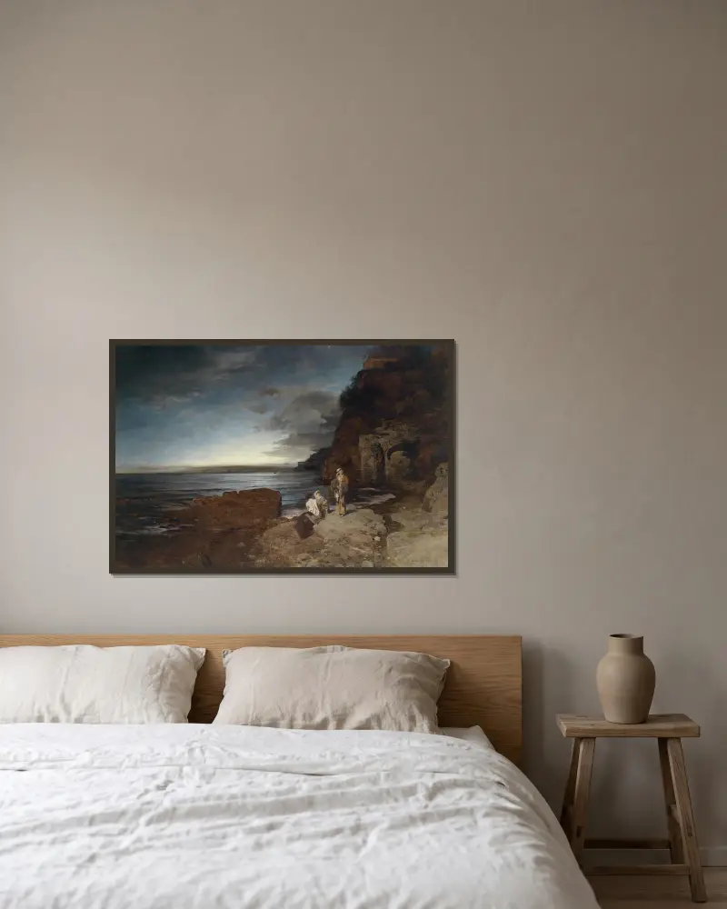 Večer na pobřeží, Oswald Achenbach v rámu na stěně