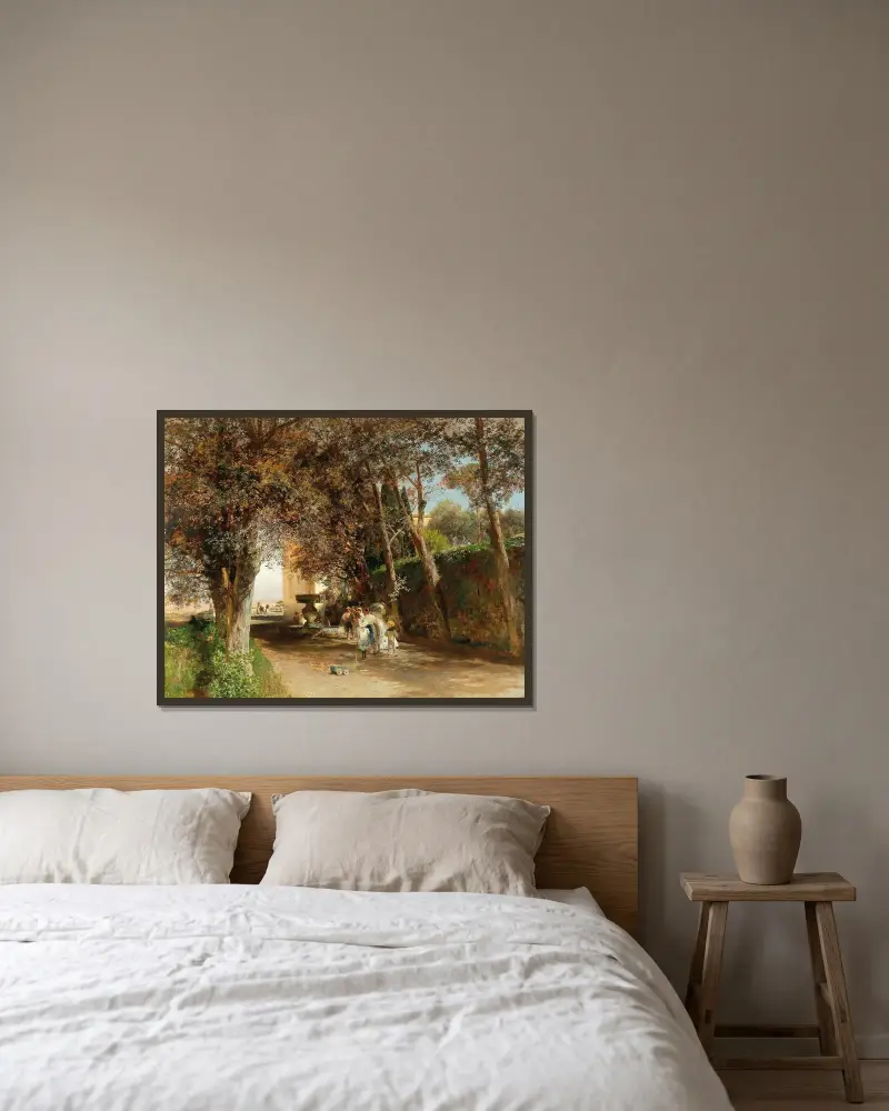 Nachmittag im Park der Villa Torlonia in Frascati von Oswald Achenbach gerahmt an einer Wand