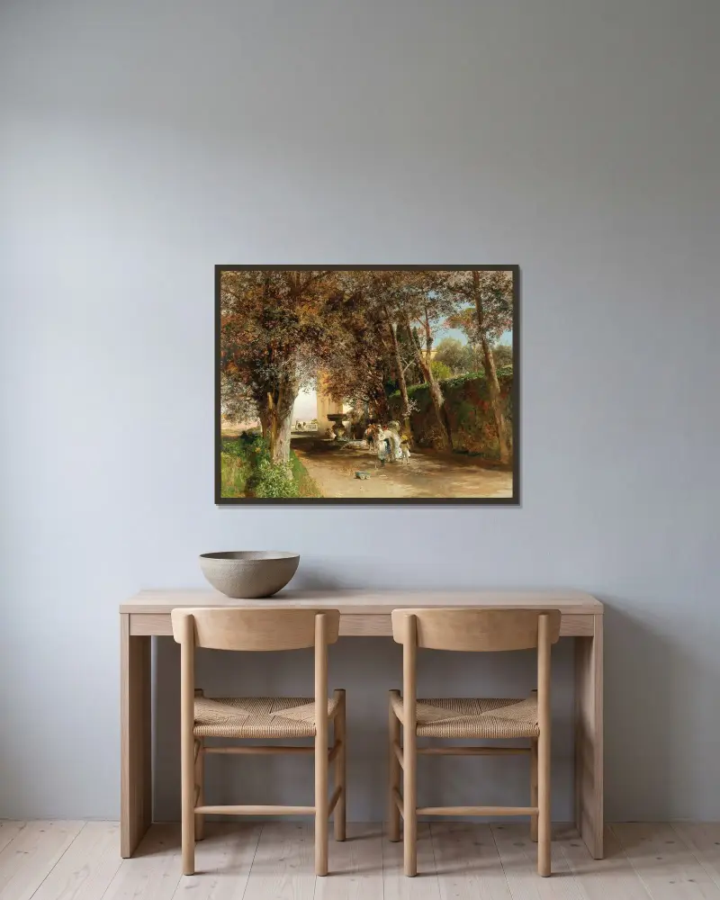 Nachmittag im Park der Villa Torlonia in Frascati von Oswald Achenbach gerahmt an einer Wand