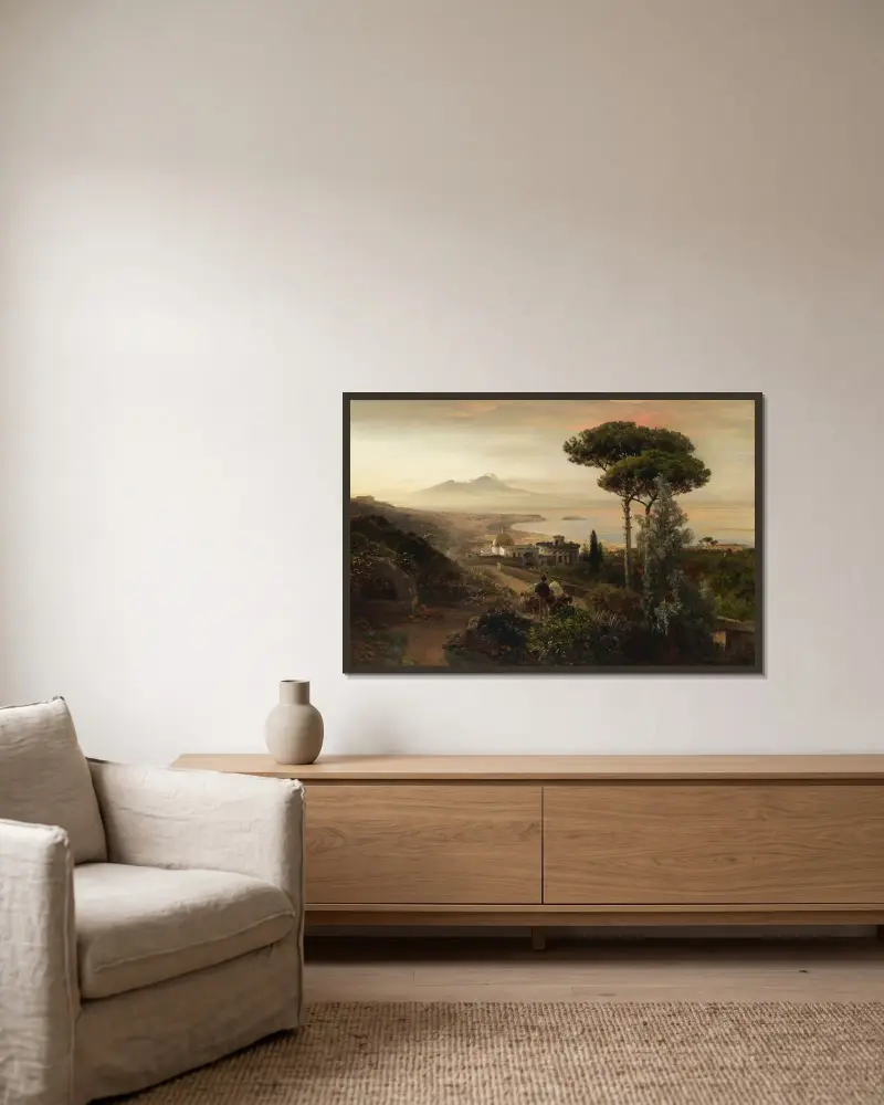 Blick auf den Vesuv von Oswald Achenbach gerahmt an einer Wand