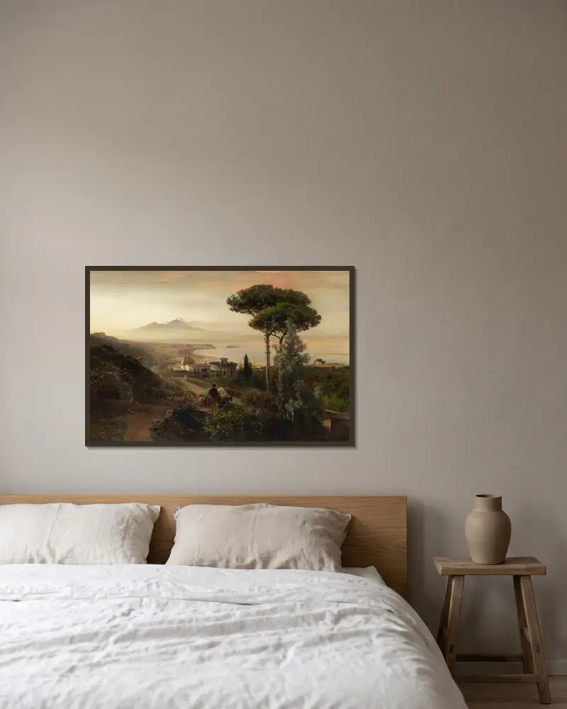 Blick auf den Vesuv von Oswald Achenbach gerahmt an einer Wand