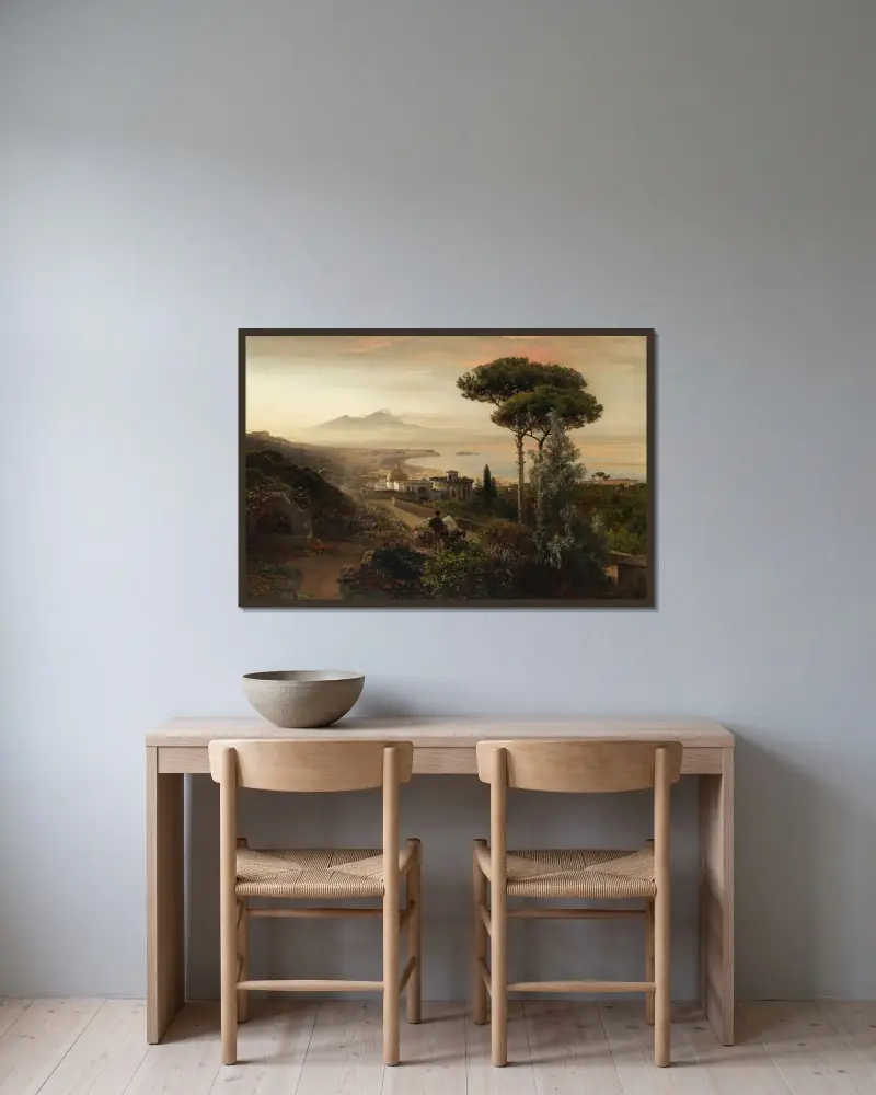 Blick auf den Vesuv von Oswald Achenbach gerahmt an einer Wand