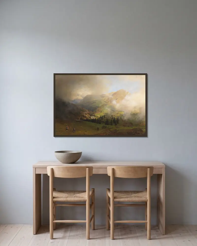 Pohled na Rigi, Oswald Achenbach v rámu na stěně