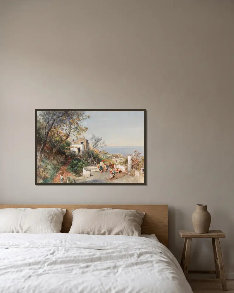 Blick über die Bucht von Neapel av Oswald Achenbach inramad på en vägg