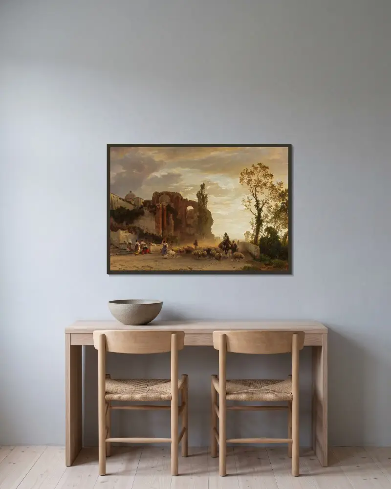 Abend in der Campagna von Oswald Achenbach gerahmt an einer Wand