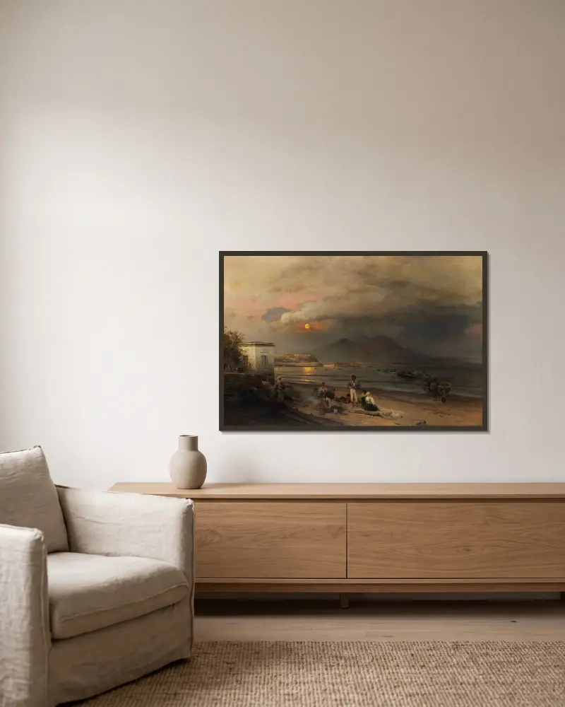 Golf von Neapel von Oswald Achenbach gerahmt an einer Wand