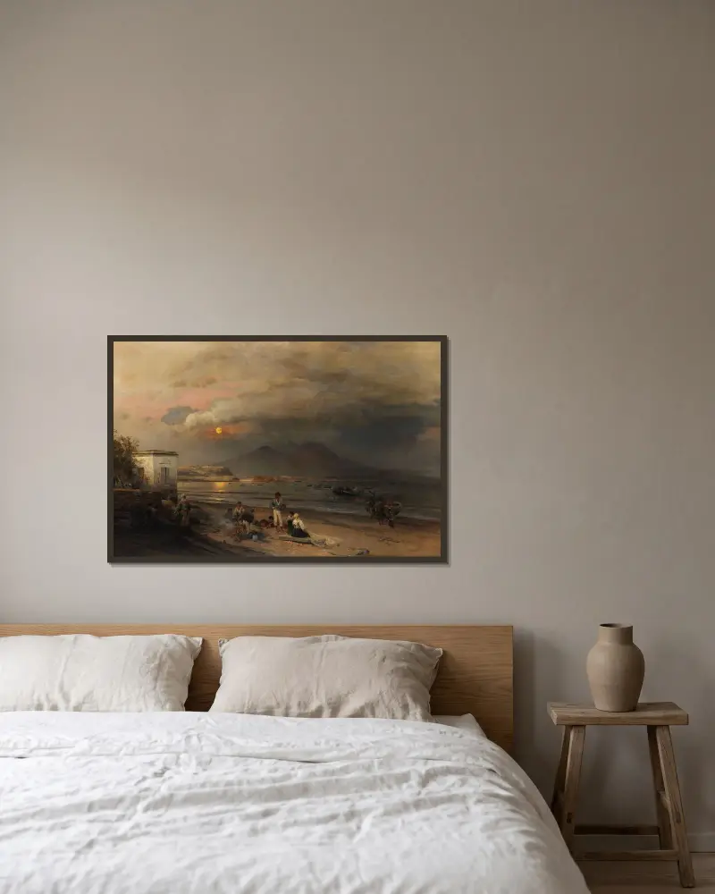 Golf von Neapel von Oswald Achenbach gerahmt an einer Wand