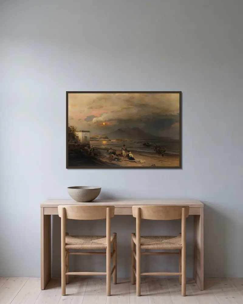 Golf von Neapel von Oswald Achenbach gerahmt an einer Wand