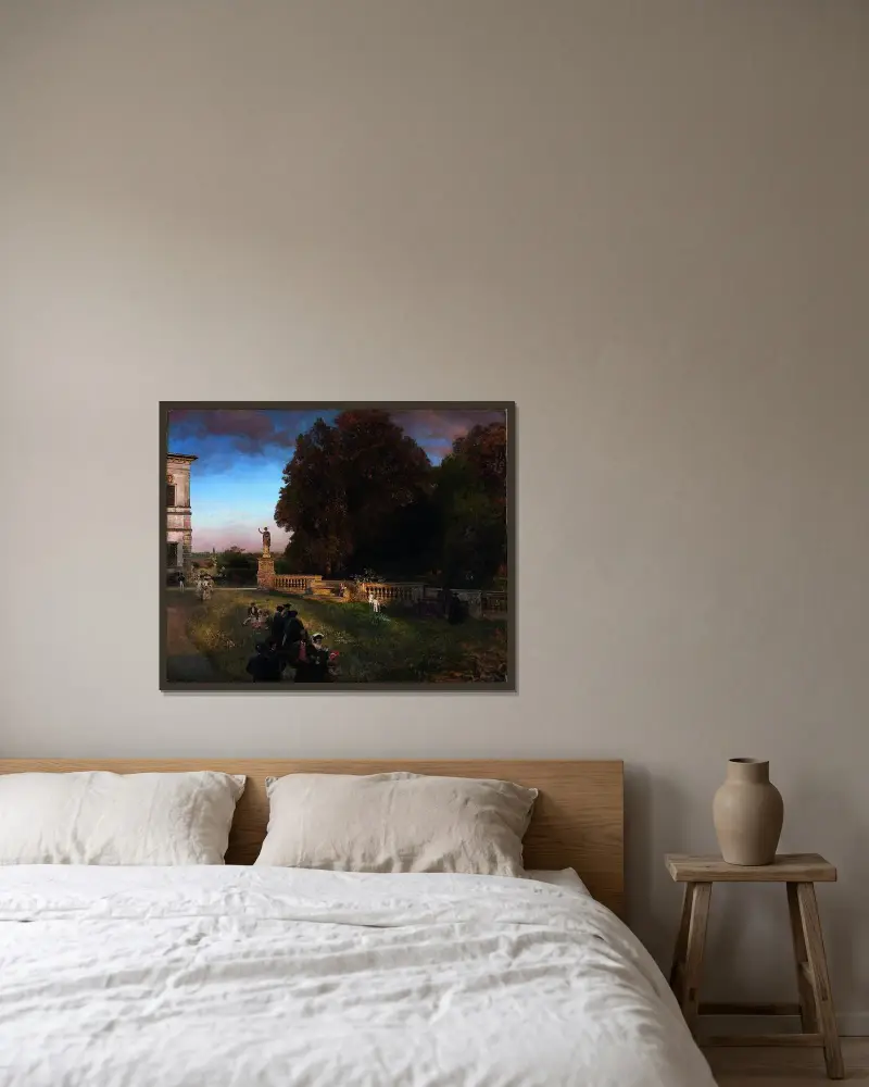 Im Park der Villa Borghese von Oswald Achenbach gerahmt an einer Wand