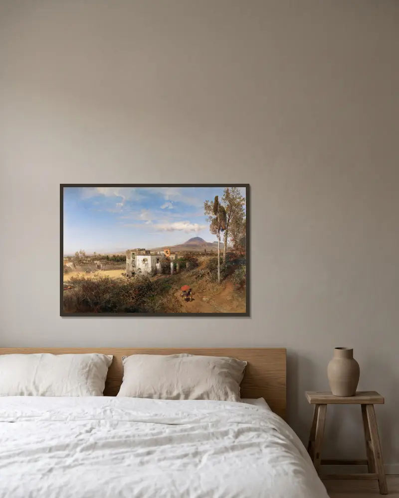 Landschaft bei Pompeji von Oswald Achenbach gerahmt an einer Wand