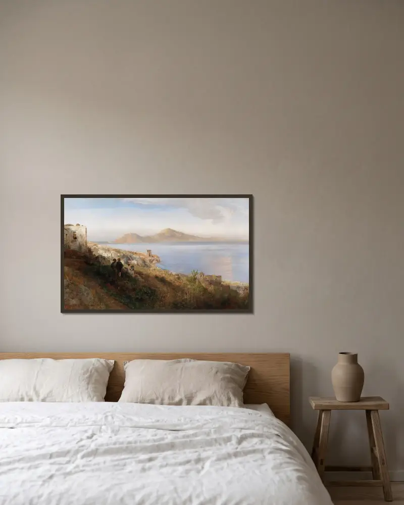 Malerin mit Blick auf Capri von Oswald Achenbach gerahmt an einer Wand