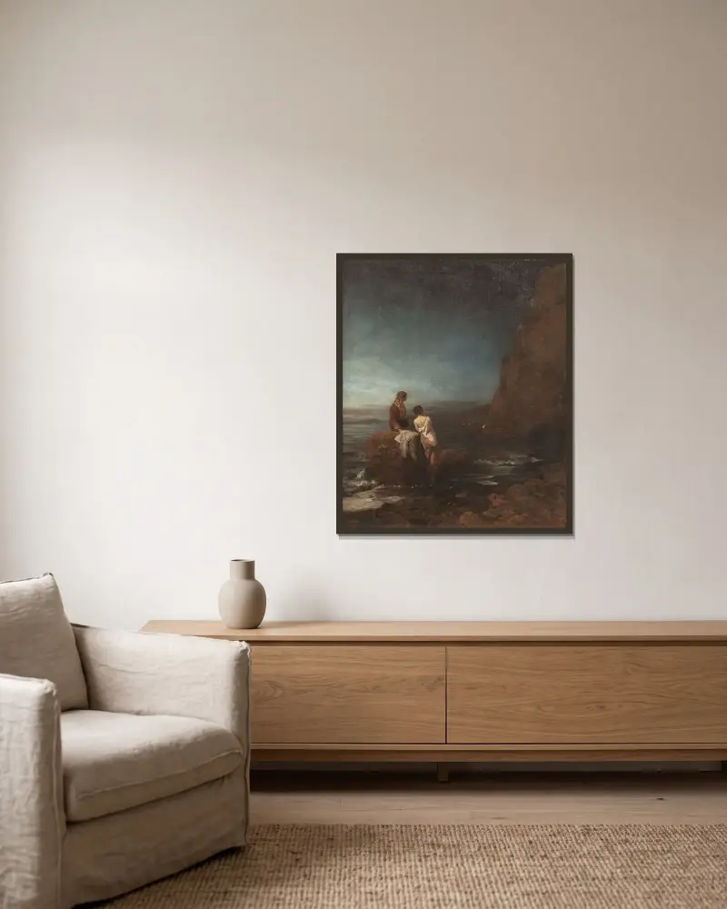 Nacht am Strand von Neapel von Oswald Achenbach gerahmt an einer Wand
