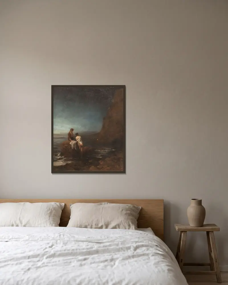Nacht am Strand von Neapel von Oswald Achenbach gerahmt an einer Wand