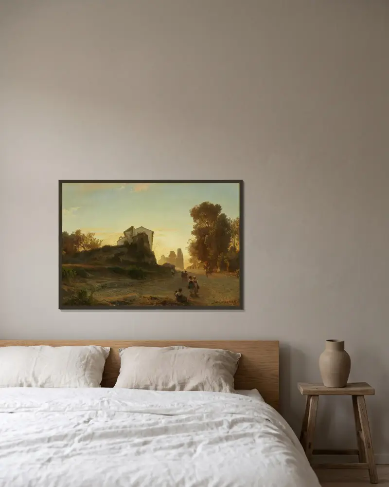 Römische Straße im Abendlicht von Oswald Achenbach gerahmt an einer Wand