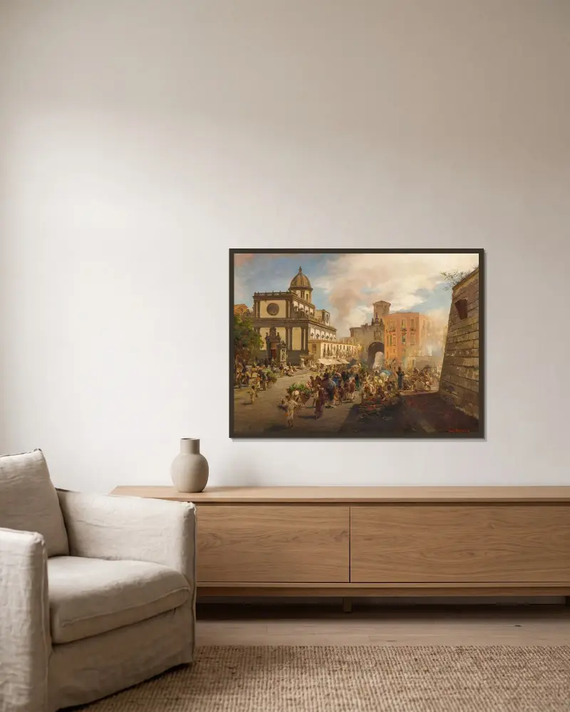 Santa Caterina a Formiello und Porta Capuana in Neapel von Oswald Achenbach gerahmt an einer Wand