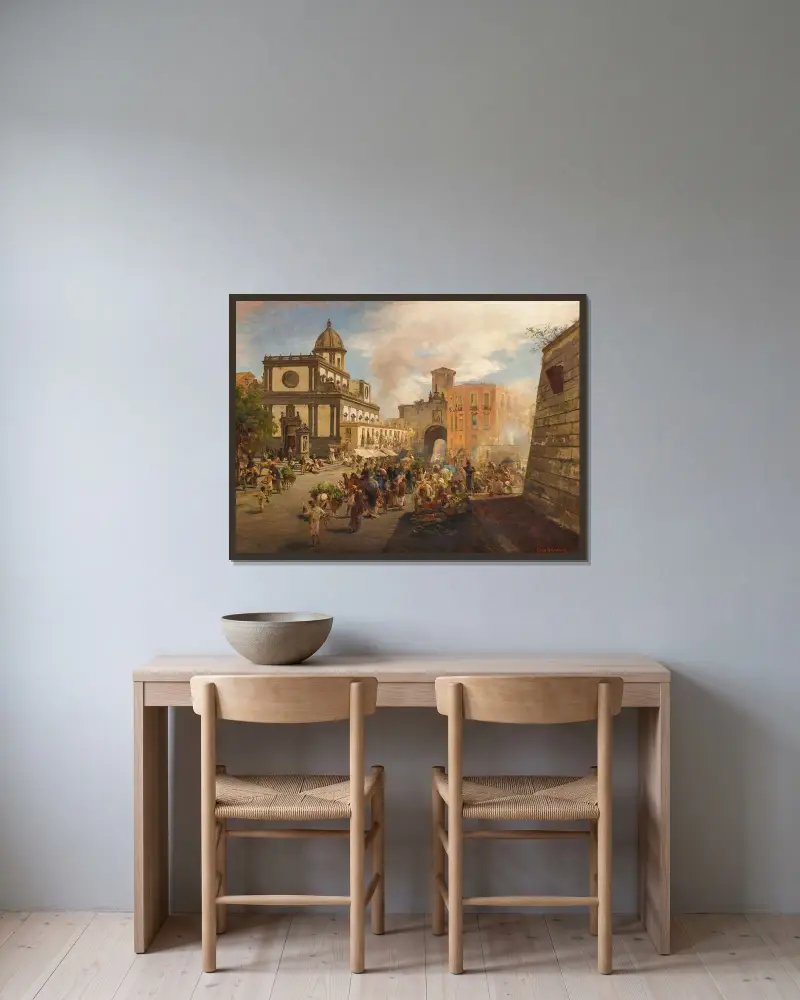 Santa Caterina a Formiello und Porta Capuana in Neapel von Oswald Achenbach gerahmt an einer Wand