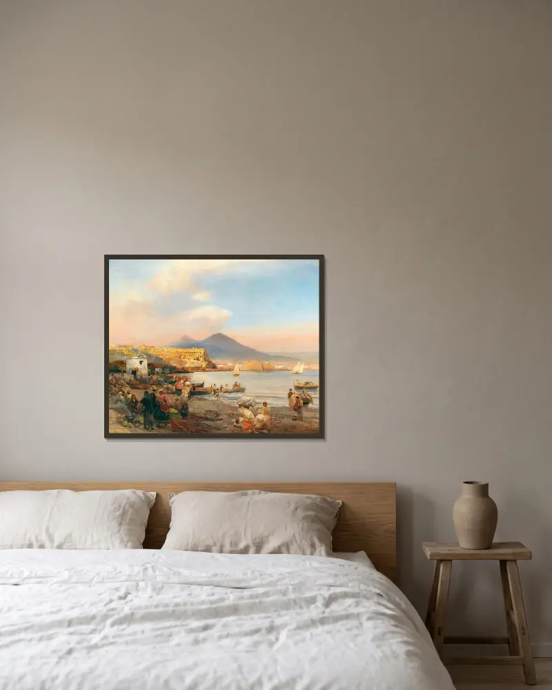 Sonnenuntergang im Golf von Neapel von Oswald Achenbach gerahmt an einer Wand