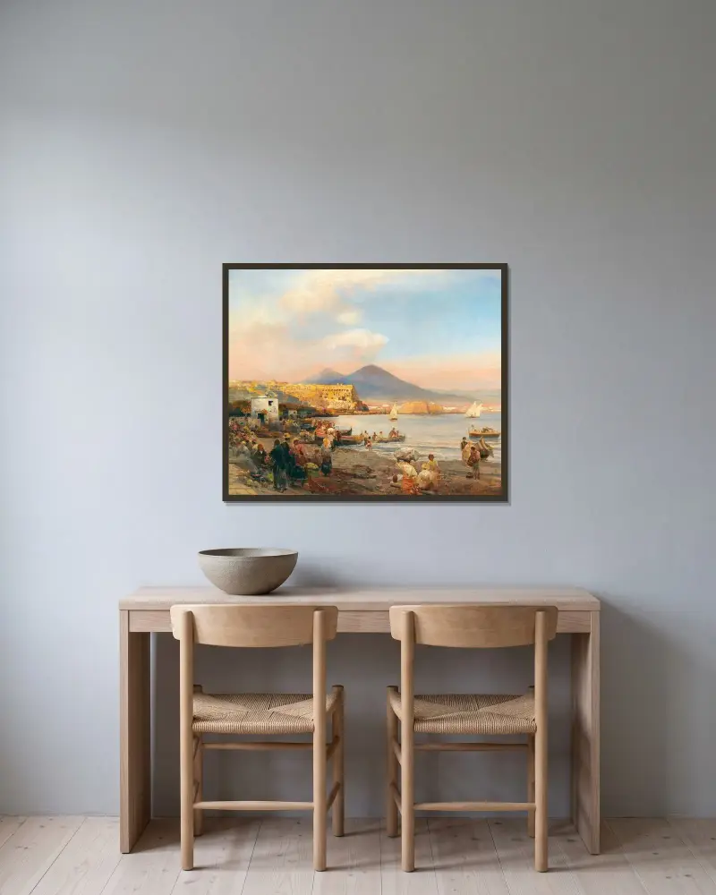 Sonnenuntergang im Golf von Neapel von Oswald Achenbach gerahmt an einer Wand