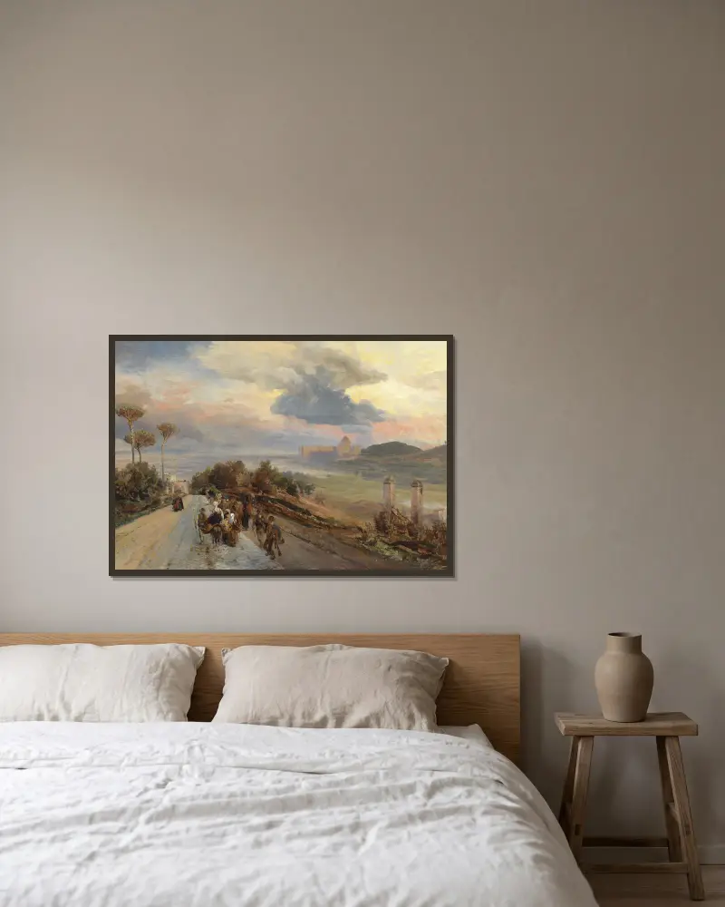 Via Cassia bei Rom av Oswald Achenbach inramad på en vägg