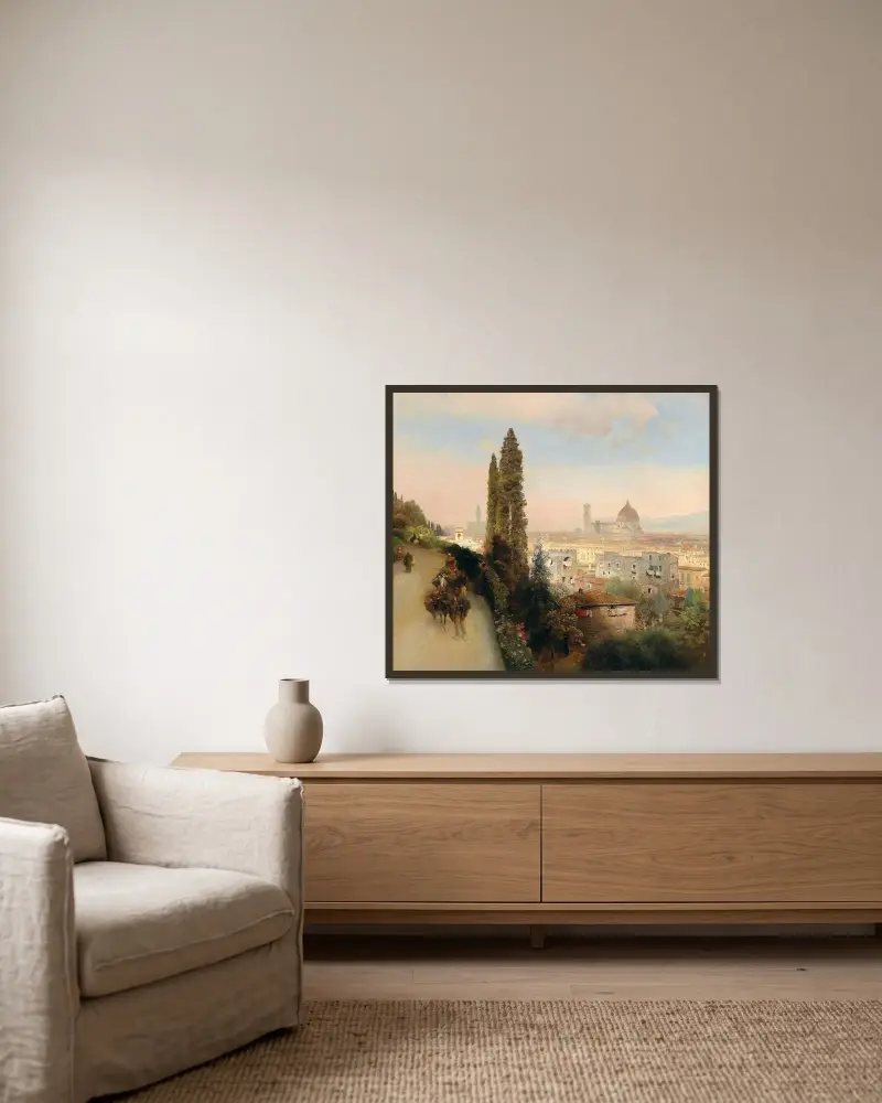 Blick auf Florenz von Oswald Achenbach gerahmt an einer Wand