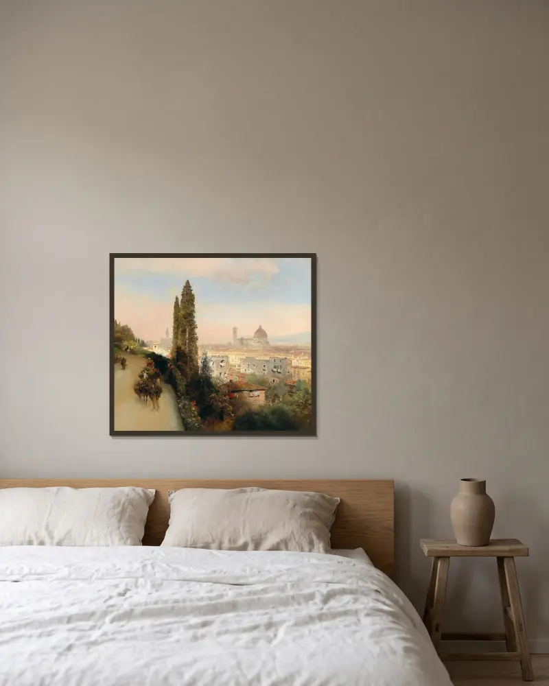 Blick auf Florenz von Oswald Achenbach gerahmt an einer Wand