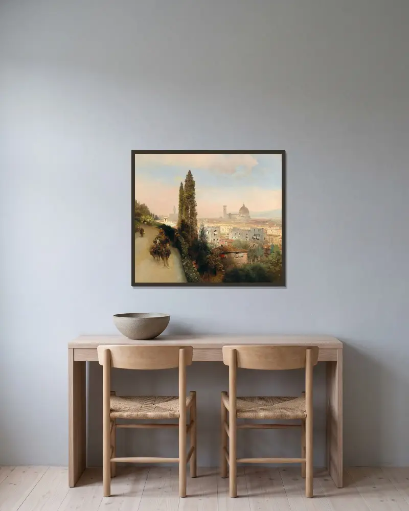 Blick auf Florenz von Oswald Achenbach gerahmt an einer Wand