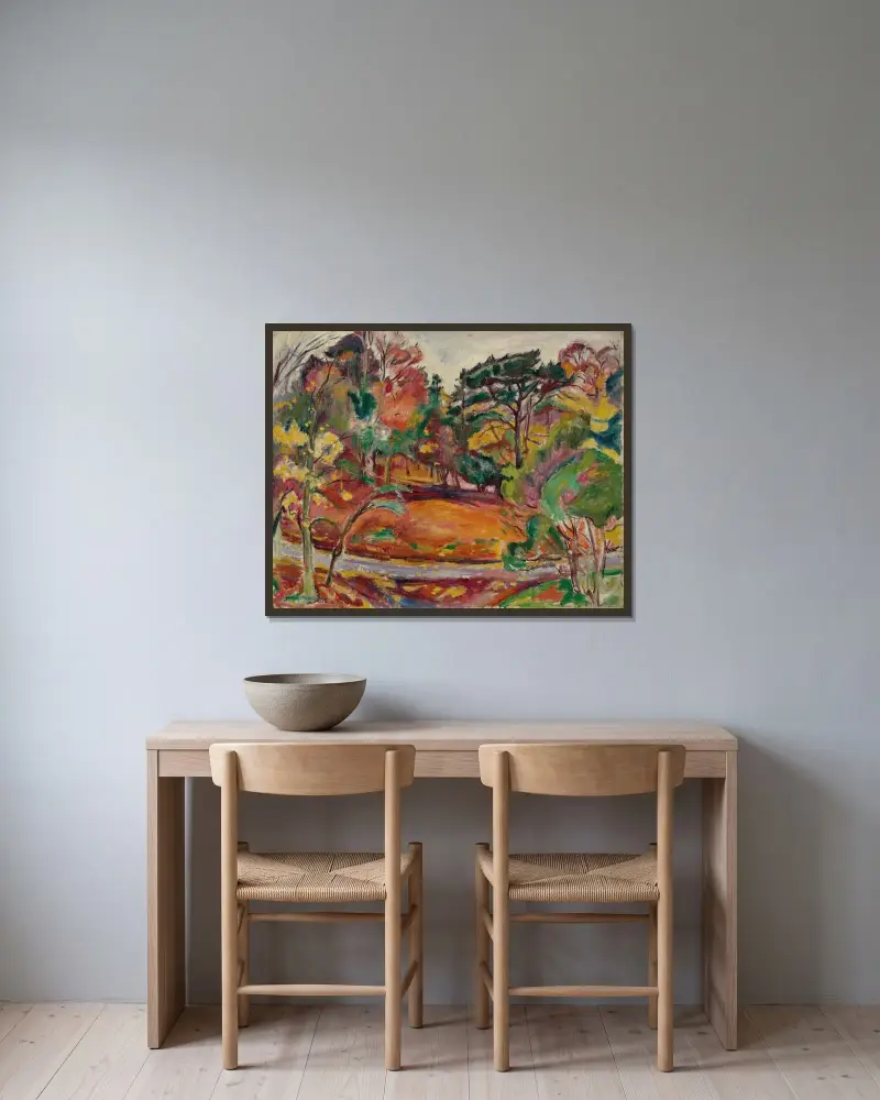 Höst i Honfleur, Côte de Grâce av Emile Othon Friesz inramad på en vägg