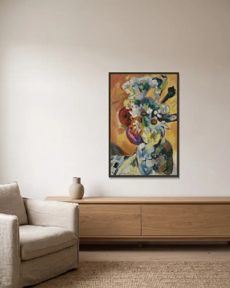 Blombukett av Emile Othon Friesz inramad på en vägg
