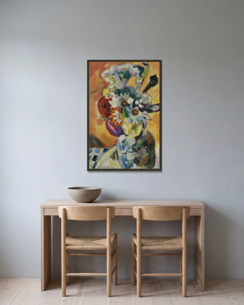 Blombukett av Emile Othon Friesz inramad på en vägg