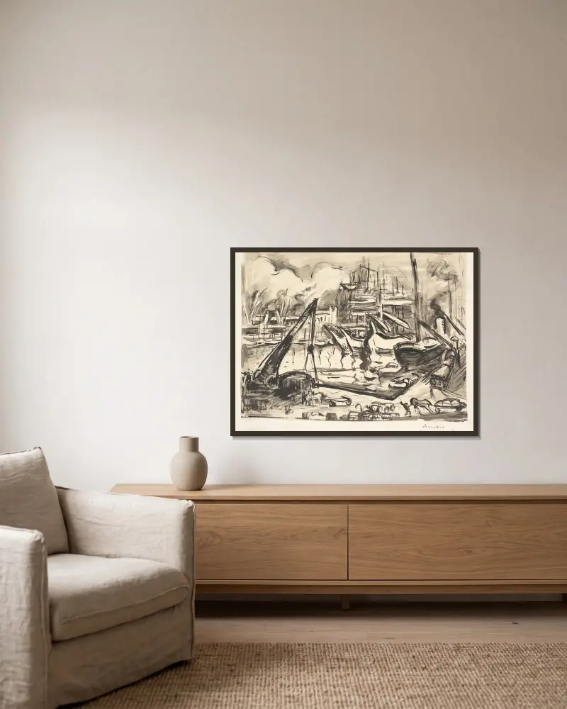 Havnebassinet Kattendick i Antwerpen. av Emile Othon Friesz inramad på en vägg