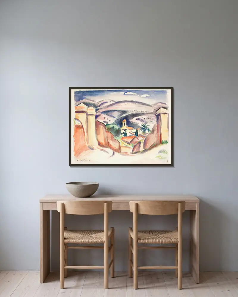 Indgangen til Cassis, også kaldet Kirketårnet i Cassis av Emile Othon Friesz inramad på en vägg